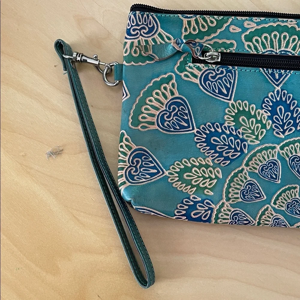 Teal and Navy Patterned Clutch padded